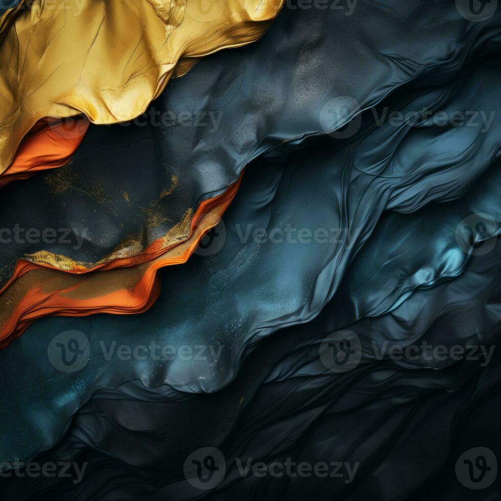 an abstract image of black blue and gold fabric generative ai photo