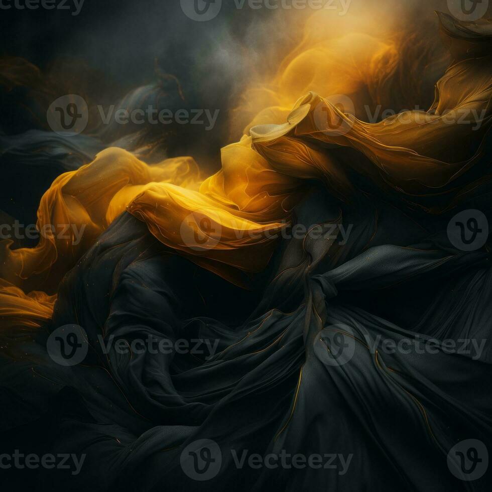 an abstract image of black and yellow fabric generative ai photo