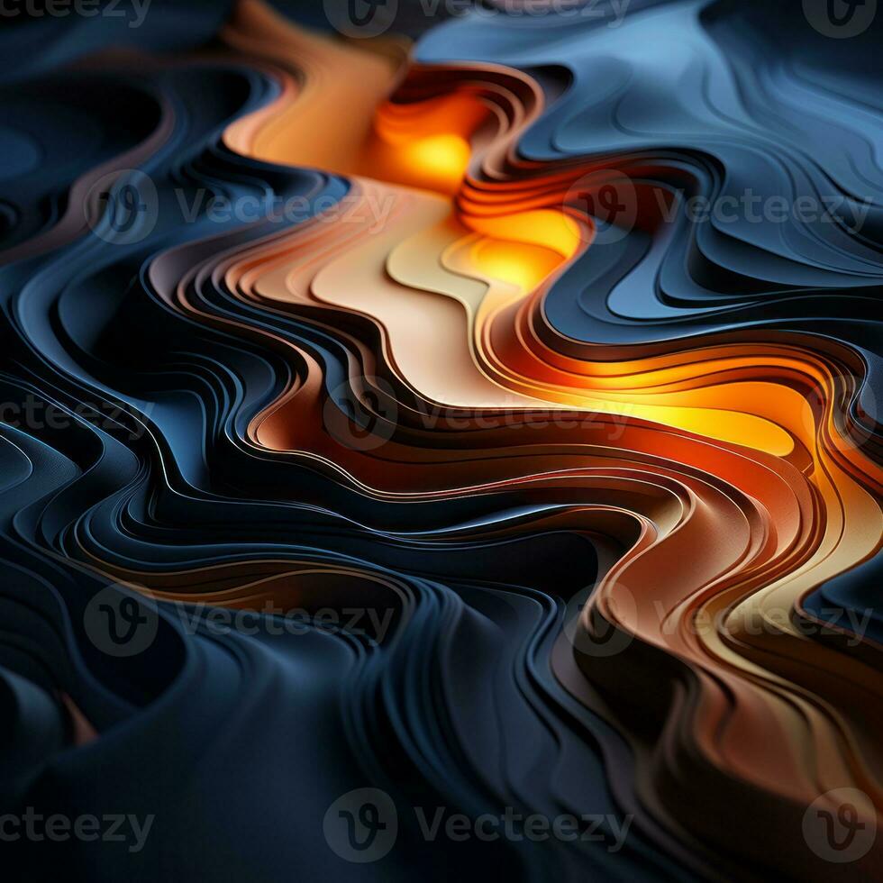 an abstract image of wavy orange and black waves generative ai photo