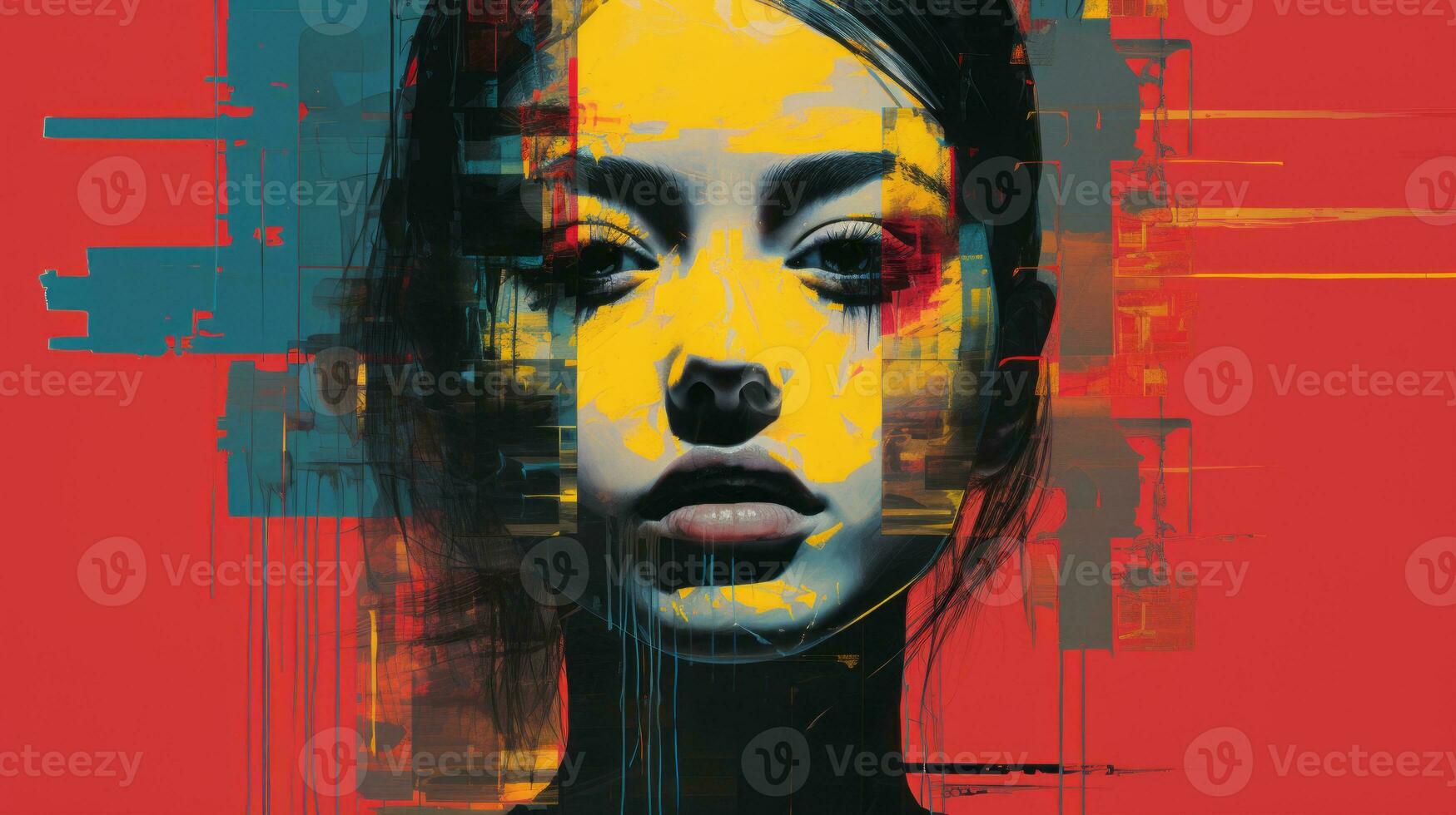 an abstract painting of a womans face on a red background generative ai photo