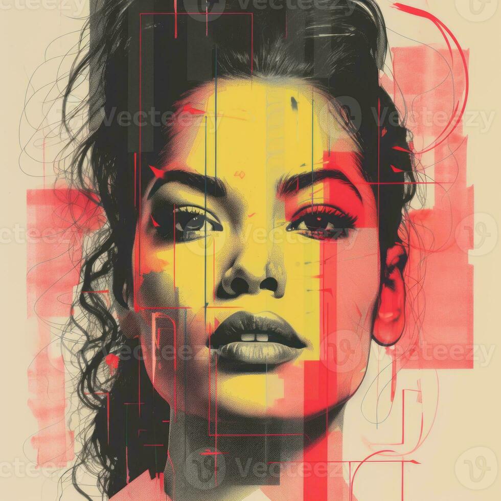 an abstract painting of a womans face with red and yellow colors generative ai photo