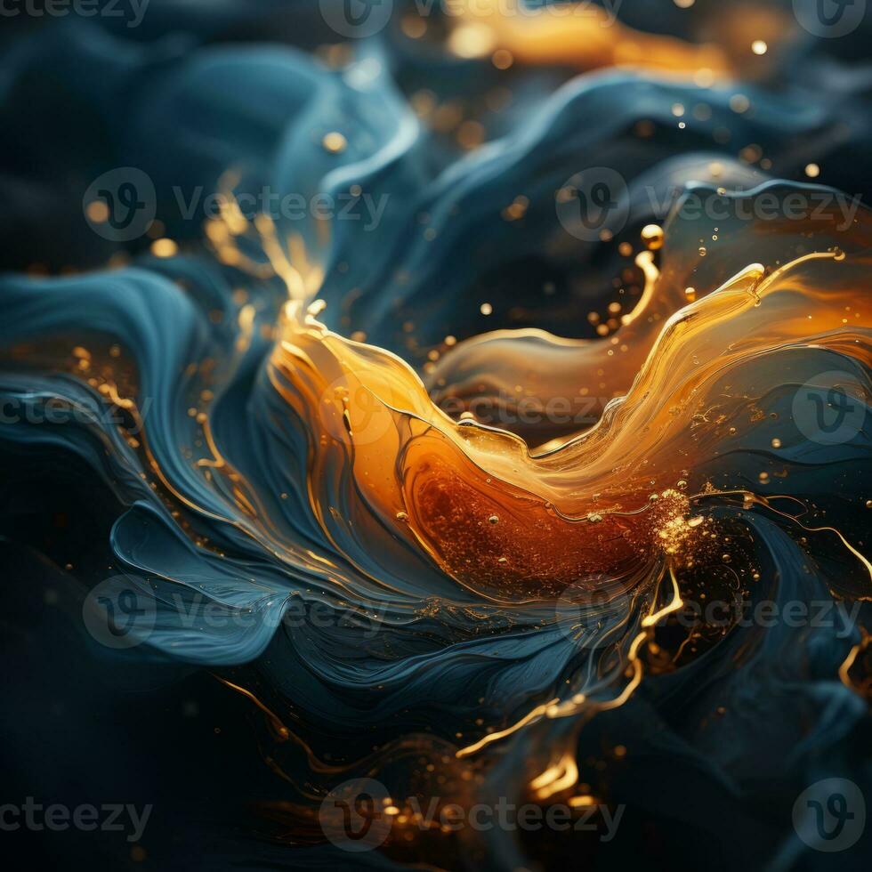 an abstract painting with orange and blue swirls generative ai photo