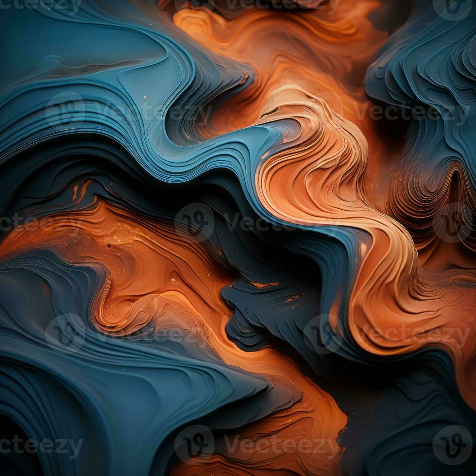 an abstract painting with orange and blue swirls generative ai photo