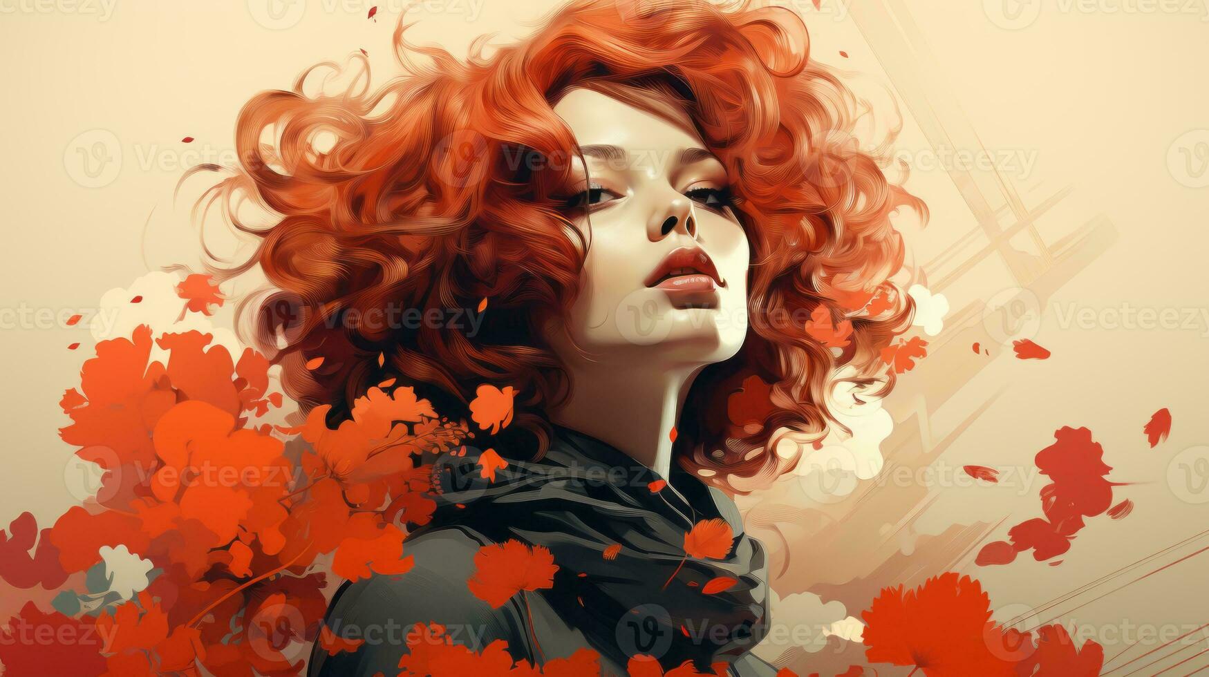 an artistic painting of a woman with red hair generative ai photo