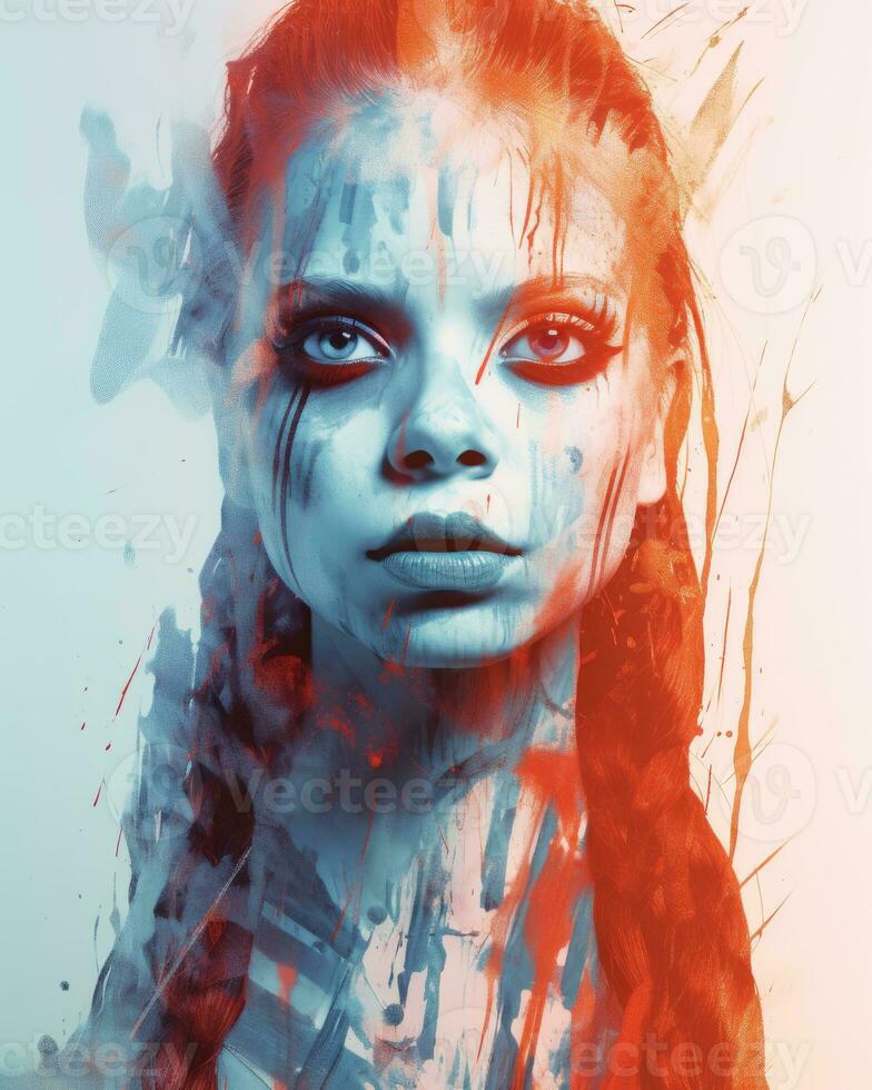 an artistic portrait of a girl with paint splatters on her face generative ai photo