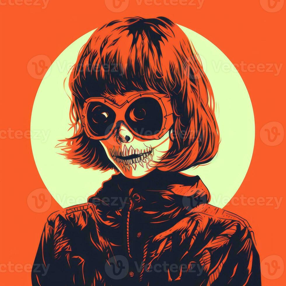 an illustration of a girl with sunglasses on an orange background generative ai photo