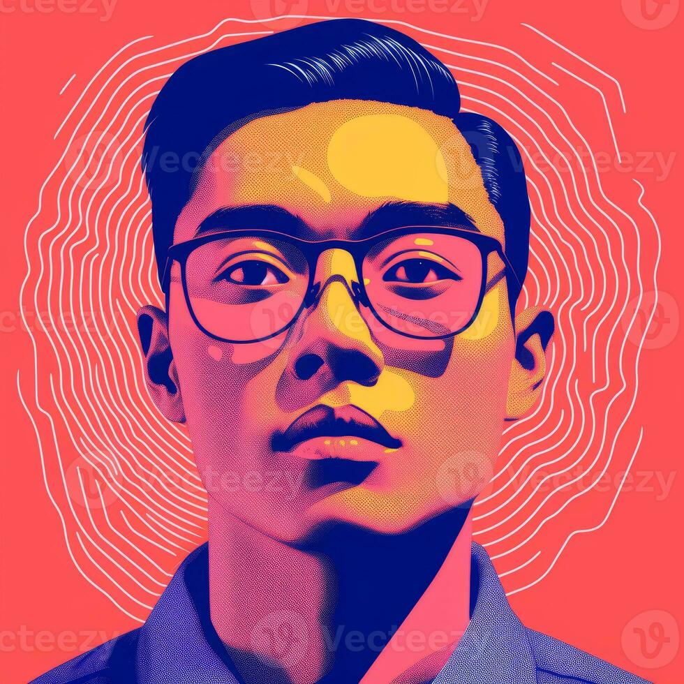 an illustration of a man with glasses on a pink background generative ai photo