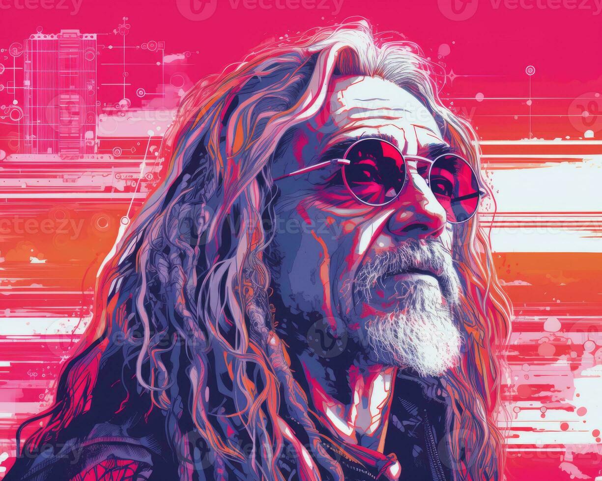 an illustration of a man with long hair and sunglasses generative ai photo