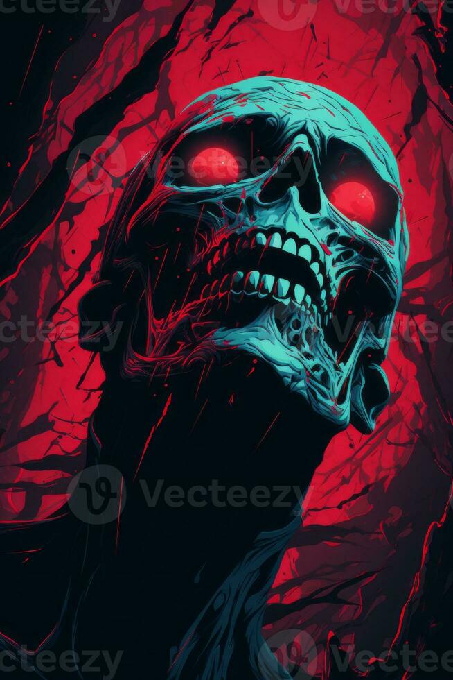 an illustration of a skull with glowing red eyes generative ai photo