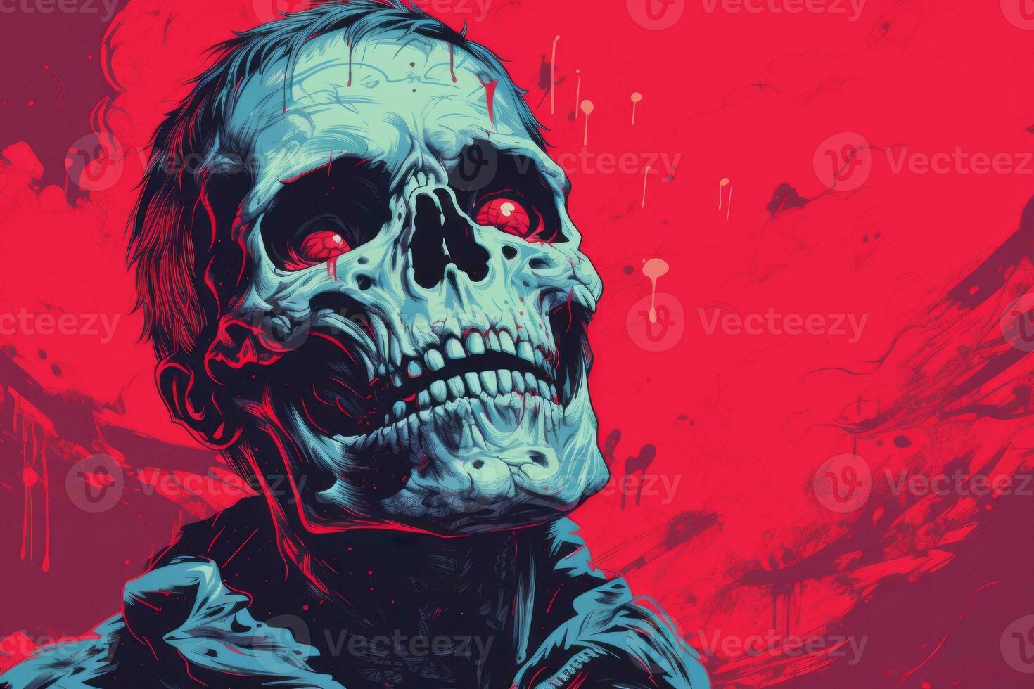 an illustration of a skull with red eyes on a red background generative ai photo