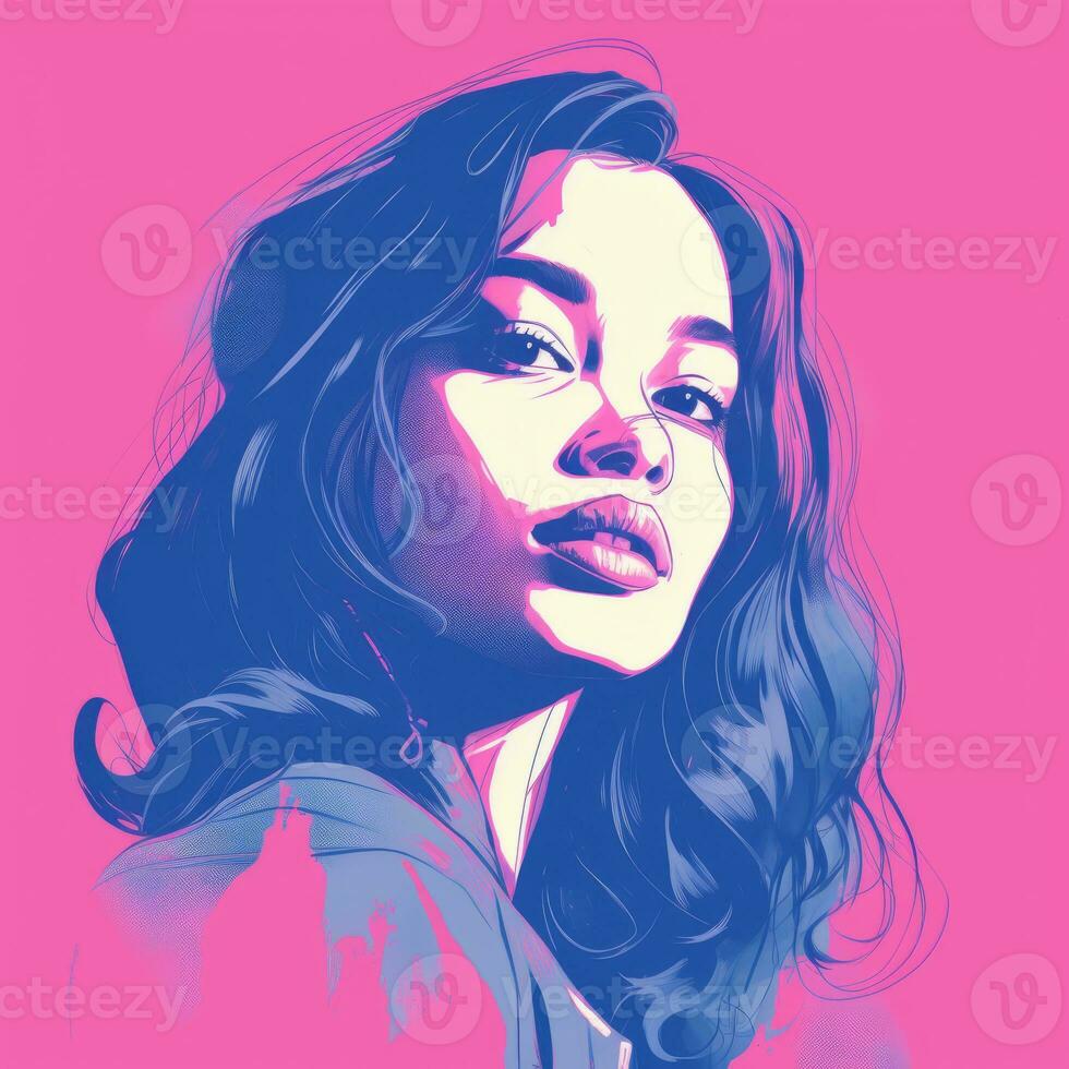 an illustration of a woman in pink and blue generative ai photo