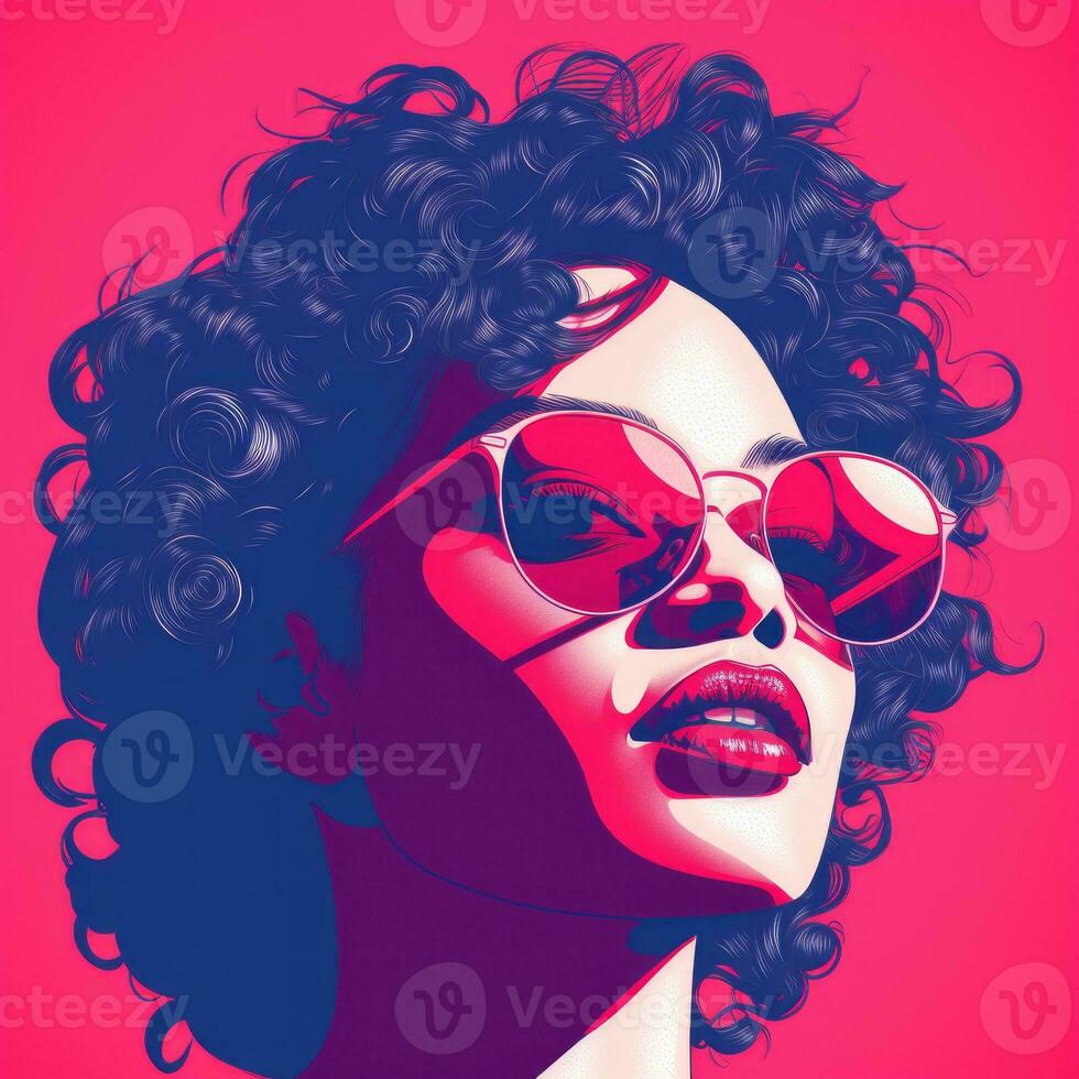 an illustration of a woman wearing sunglasses on a pink background generative ai photo