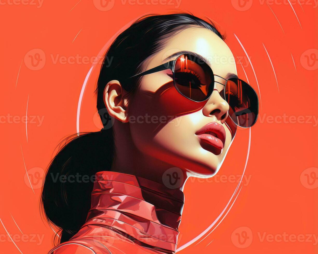 an illustration of a woman wearing sunglasses on an orange background generative ai photo