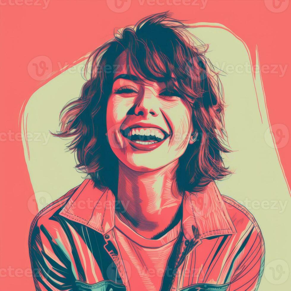an illustration of a woman with a smile on her face generative ai photo