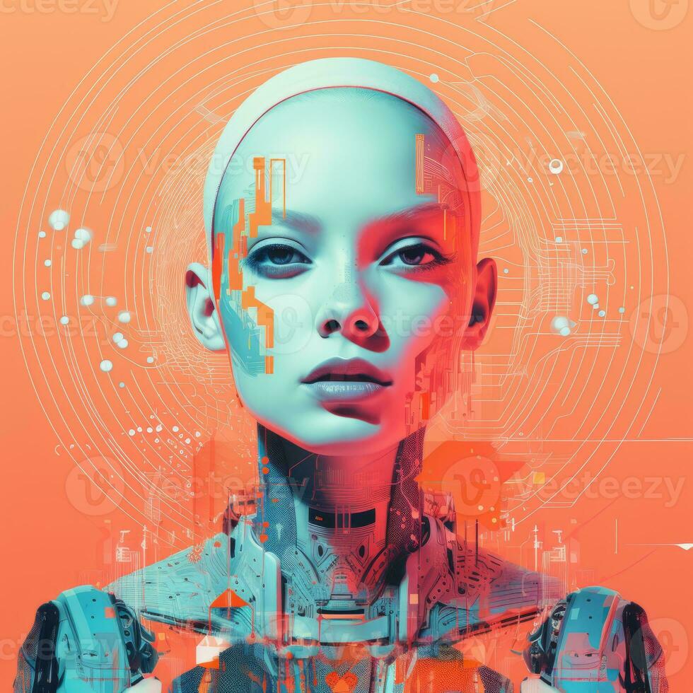 an illustration of a woman with a robot head generative ai photo