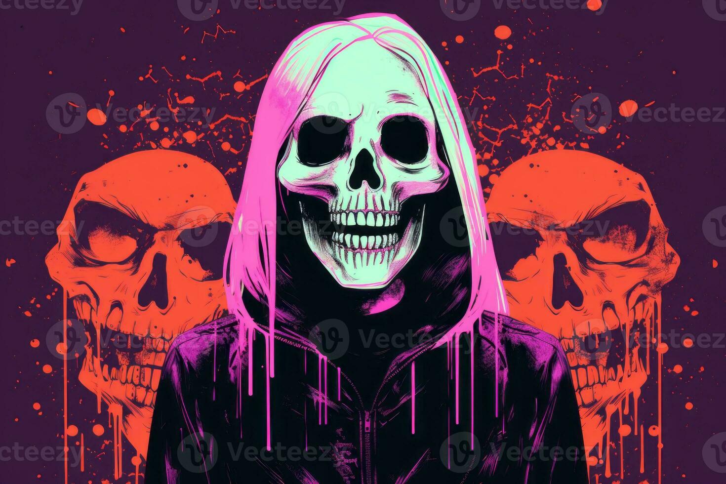 an illustration of a woman with a skull on her head generative ai photo