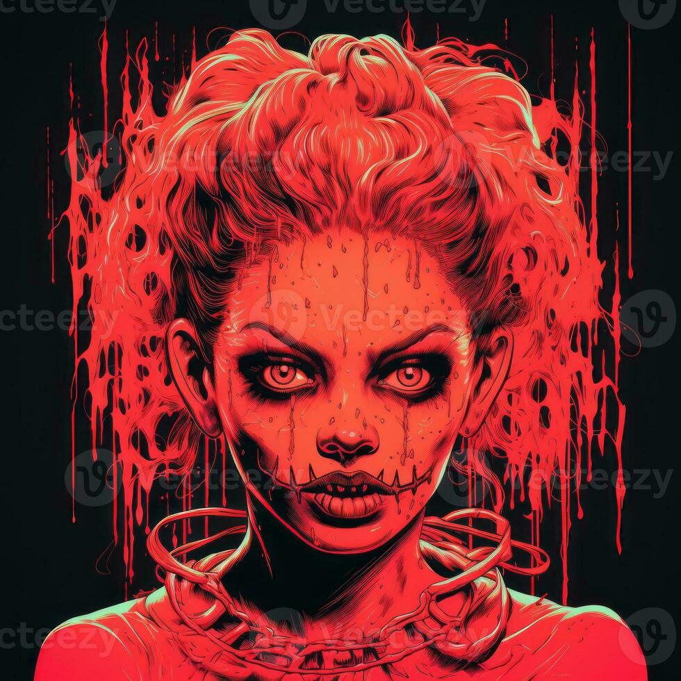 an illustration of a woman with blood dripping down her face generative ai photo