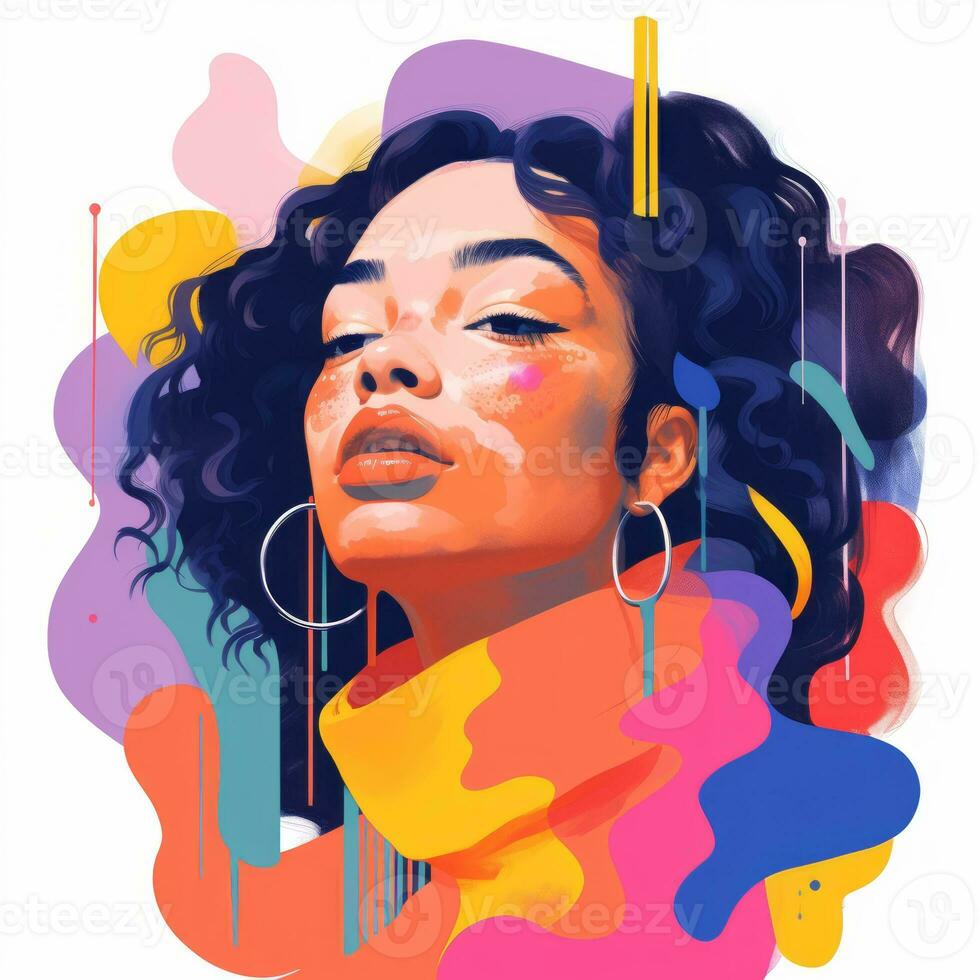 an illustration of a woman with colorful paint splatters on her face generative ai photo