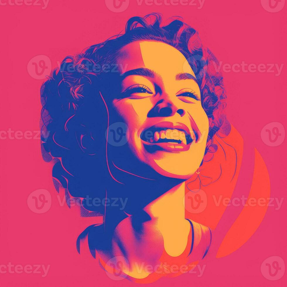 an illustration of a woman with curly hair and a smile generative ai photo