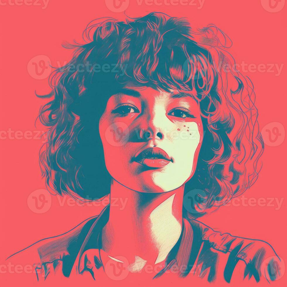 an illustration of a woman with curly hair generative ai photo