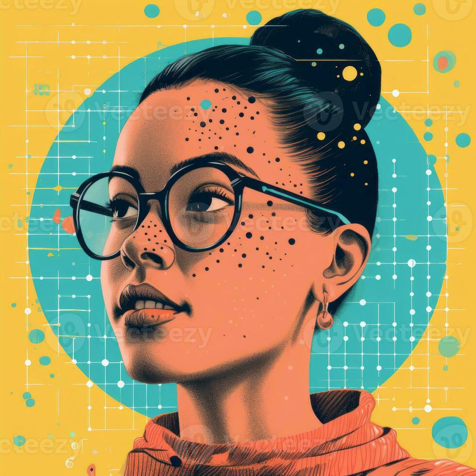 an illustration of a woman with glasses and dots on her face generative ai photo