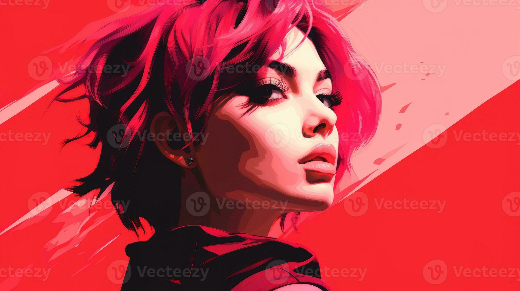 an illustration of a woman with pink hair generative ai photo