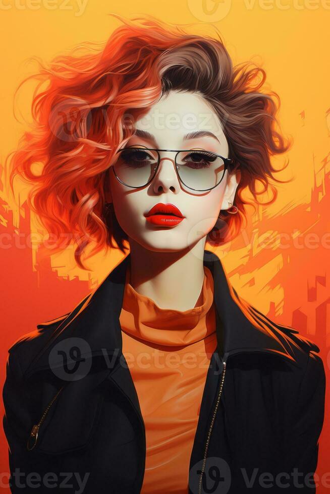 an illustration of a woman with red hair and glasses generative ai photo