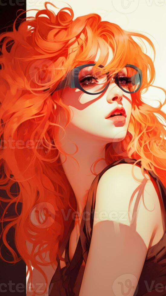 an illustration of a woman with red hair and glasses generative ai photo
