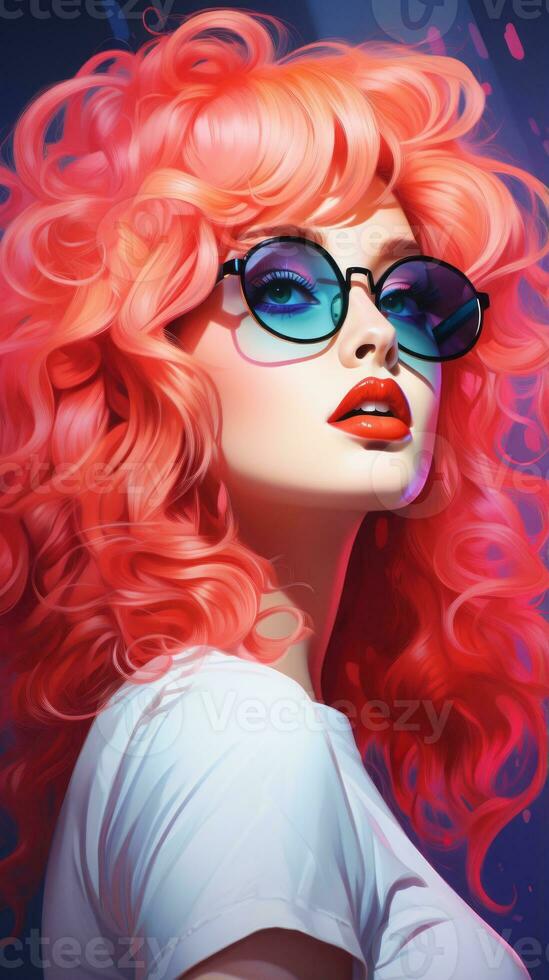 an illustration of a woman with red hair and glasses generative ai photo