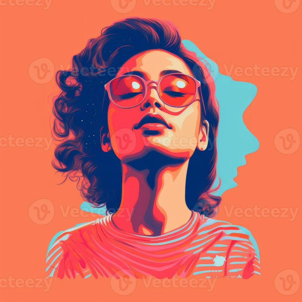 an illustration of a woman with sunglasses on an orange background generative ai photo