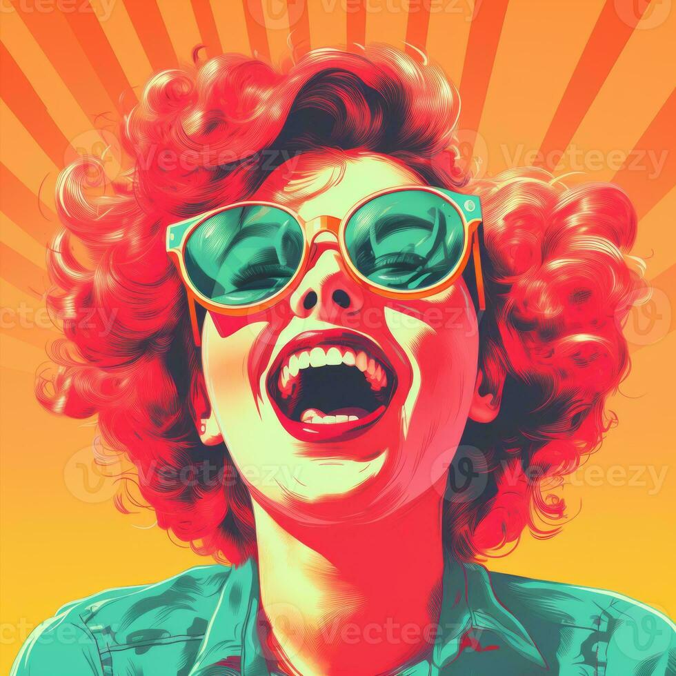 an illustration of a woman with sunglasses and red hair generative ai photo