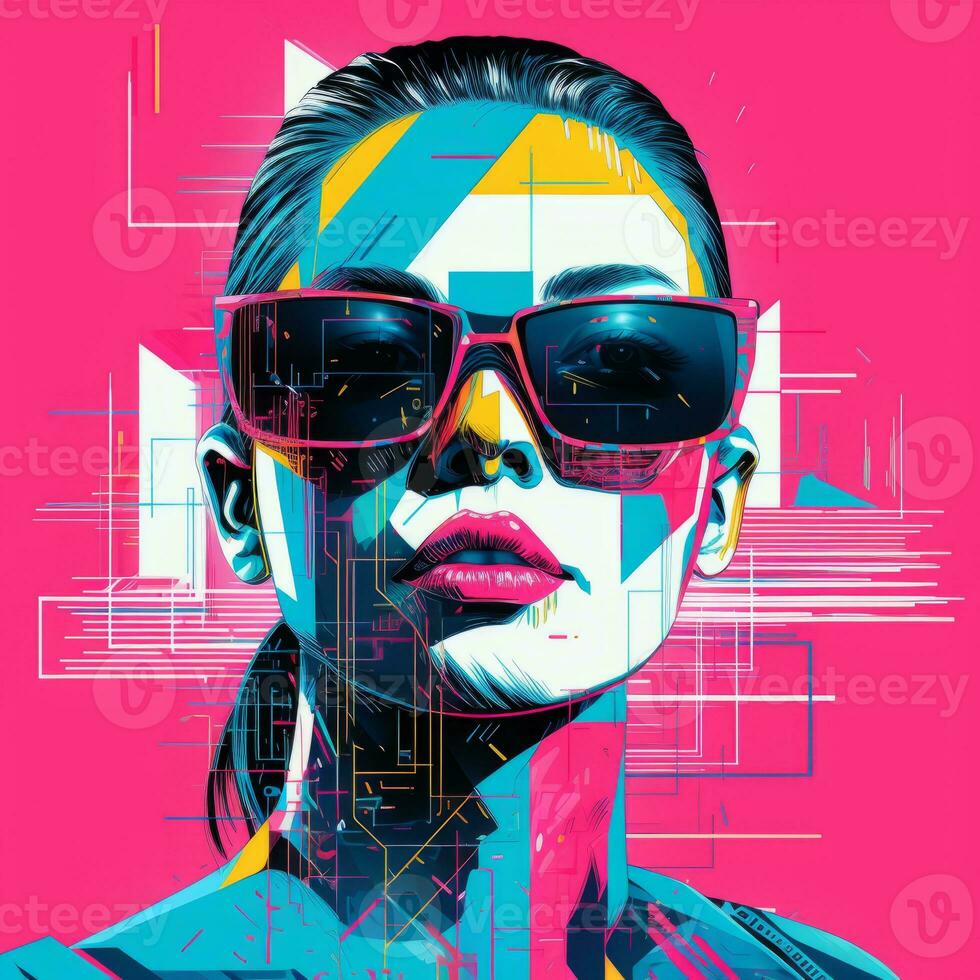 an illustration of a woman with sunglasses on a pink background generative ai photo