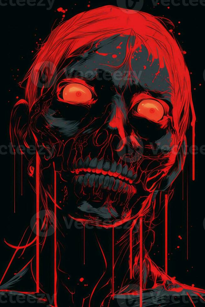 an illustration of a zombie with blood dripping down its face generative ai photo