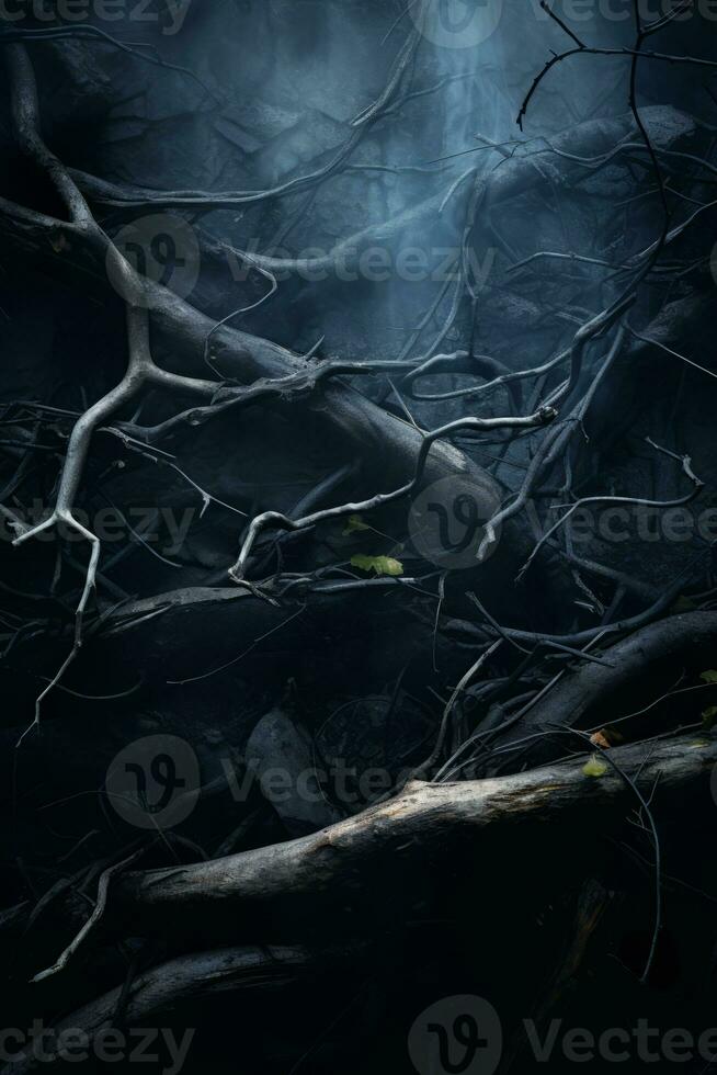 an image of a dark forest with trees and branches generative ai photo