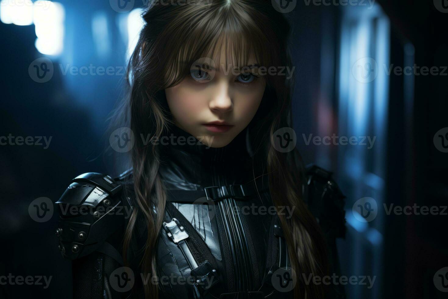 an image of a girl with long hair in a dark room generative ai photo