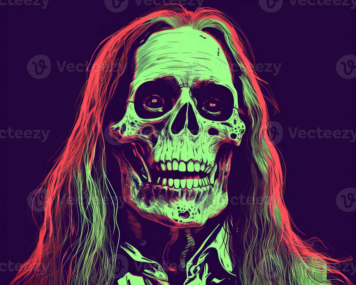 an image of a man with long hair and a skull face generative ai photo