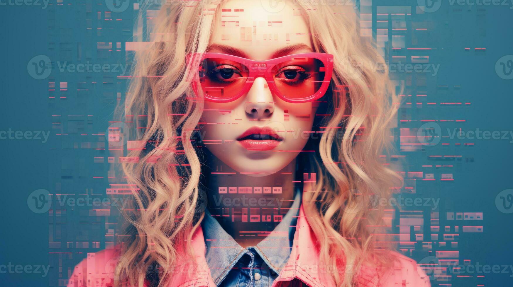 an image of a woman wearing sunglasses and a pink jacket generative ai photo