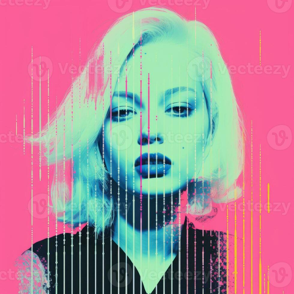 an image of a woman with a pink and blue background generative ai photo