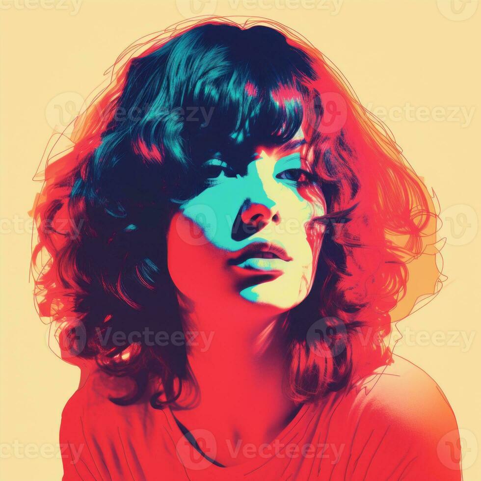 an image of a woman with a red and blue background generative ai photo