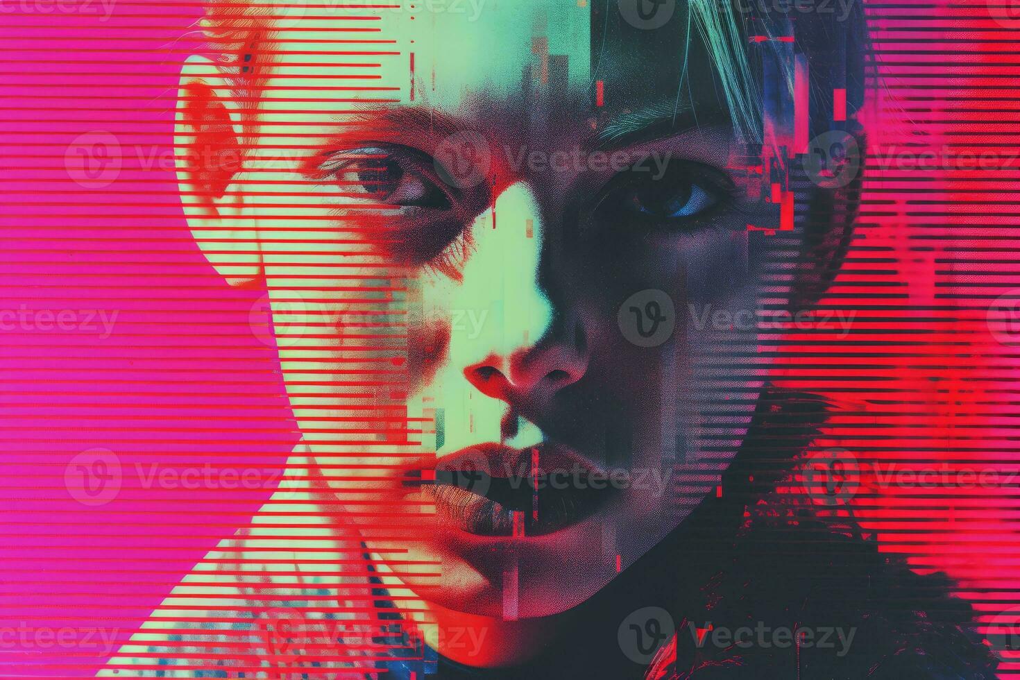 an image of a woman with a red and pink background generative ai photo