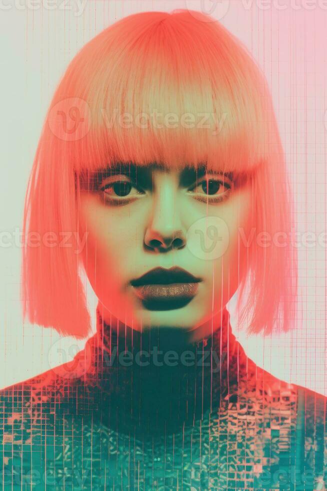 an image of a woman with a pink and red hair generative ai photo