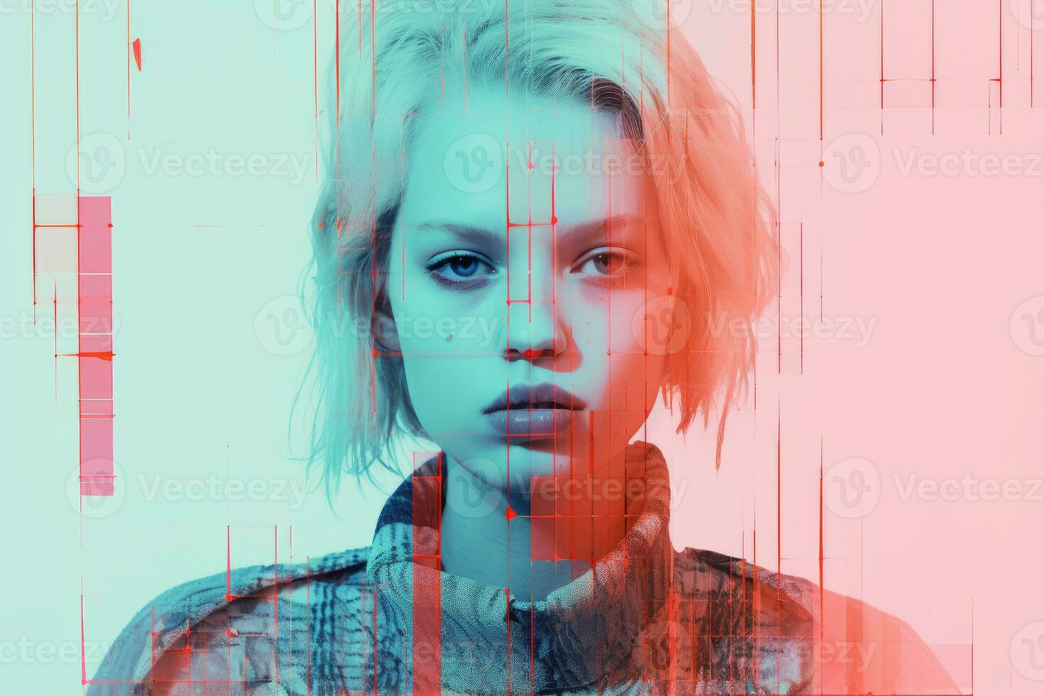 an image of a woman with a red and pink background generative ai photo