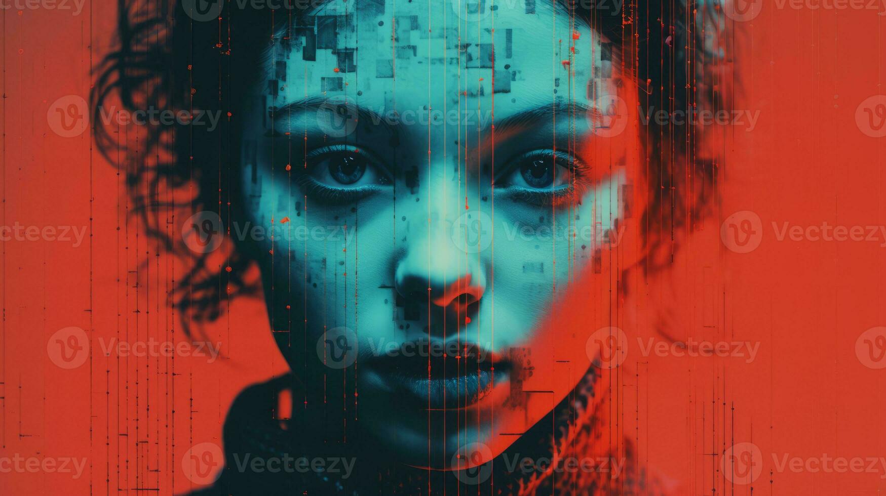 an image of a woman with a red and blue background generative ai photo