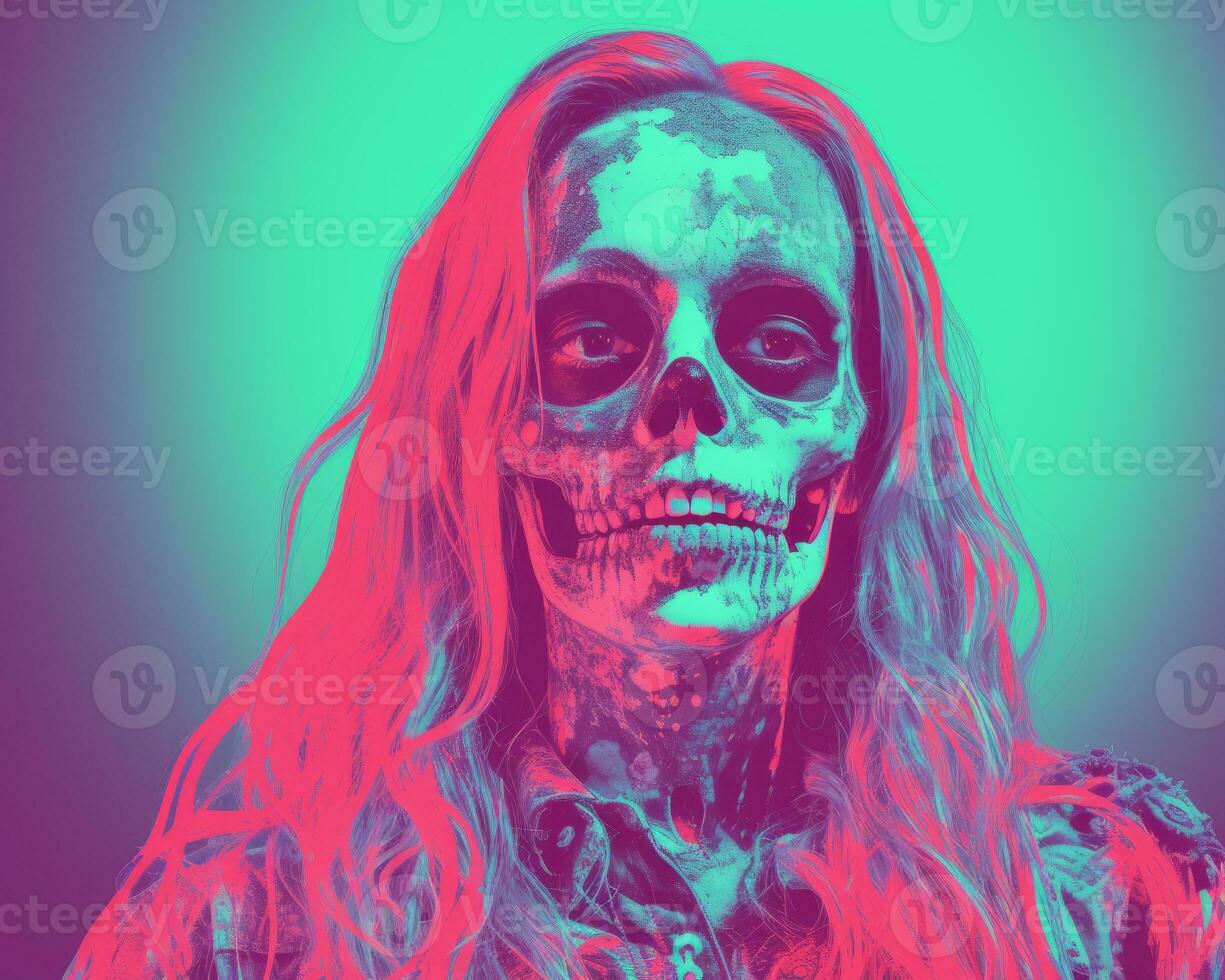 an image of a woman with a skull makeup on her face generative ai photo