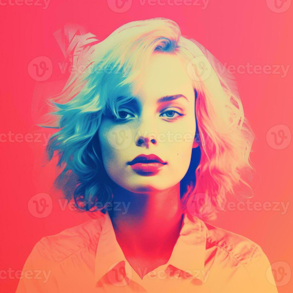 an image of a woman with blonde hair and bright colors generative ai photo