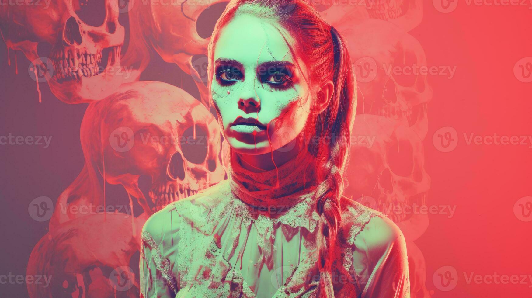 an image of a woman with a skull on her face generative ai photo