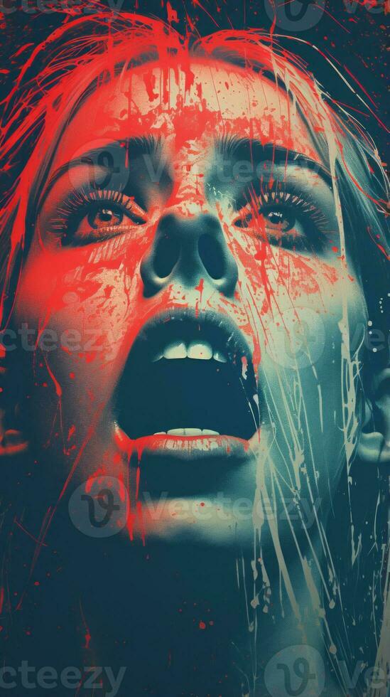 an image of a woman with blood on her face generative ai photo