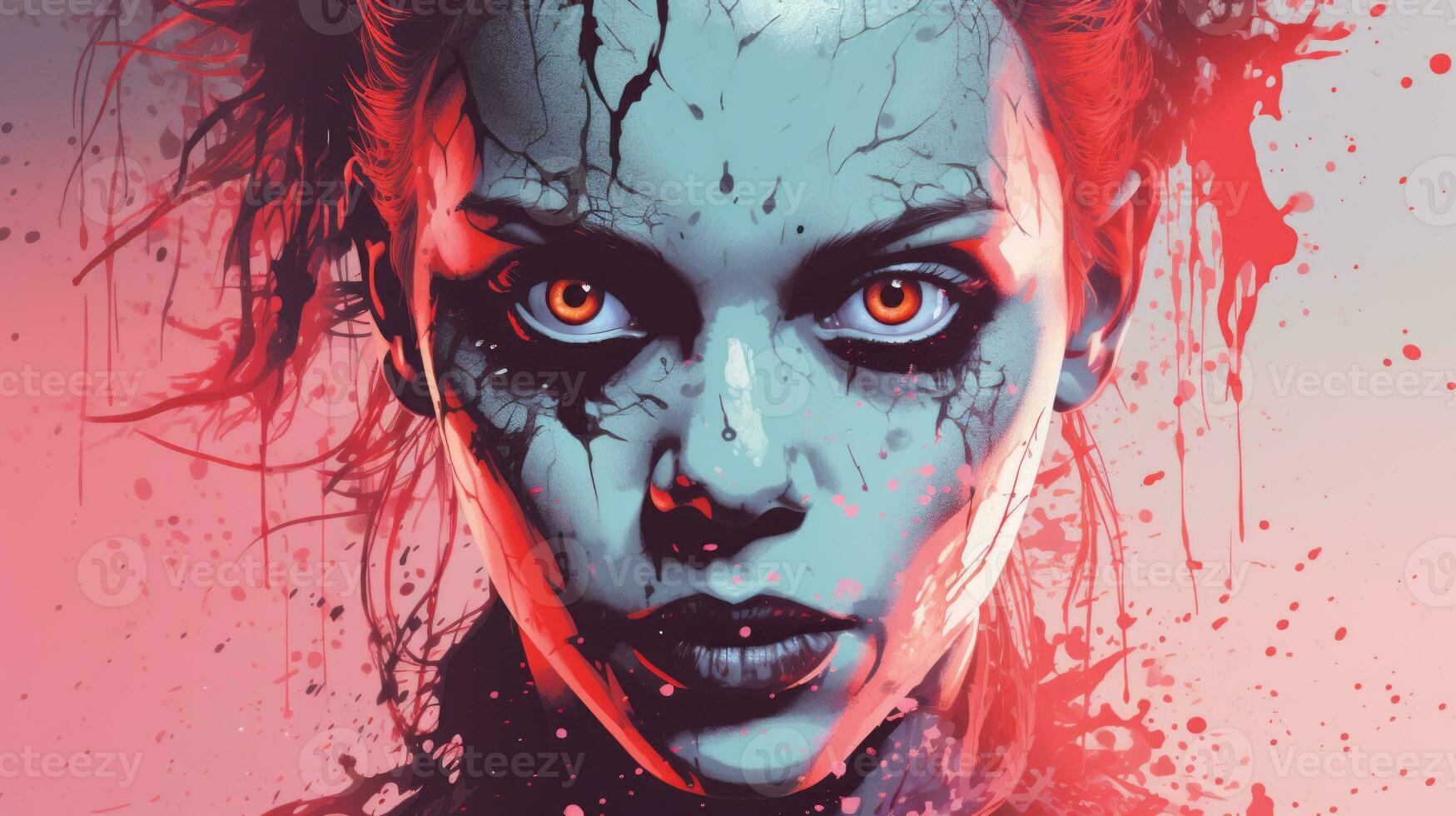 an image of a woman with blood splatters on her face generative ai photo