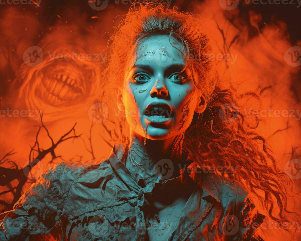an image of a woman with blood on her face generative ai photo