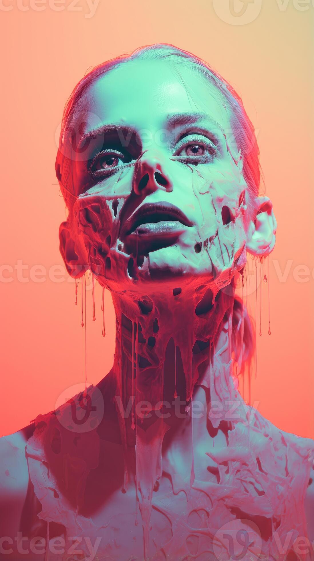 an image of a woman with dripping paint on her face generative ai